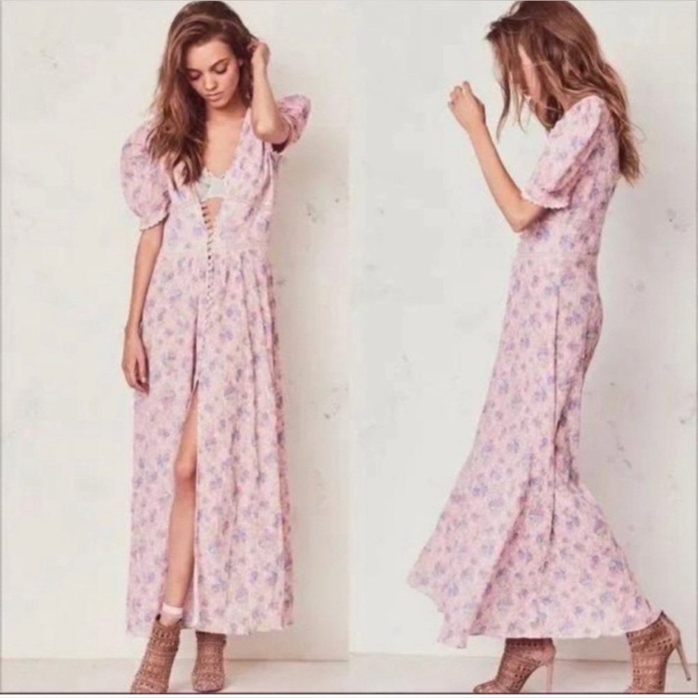 LoveShackFancy Floral Stacy Pink short sleeve Maxi Sz XS orig $475 - Picture 6 of 16